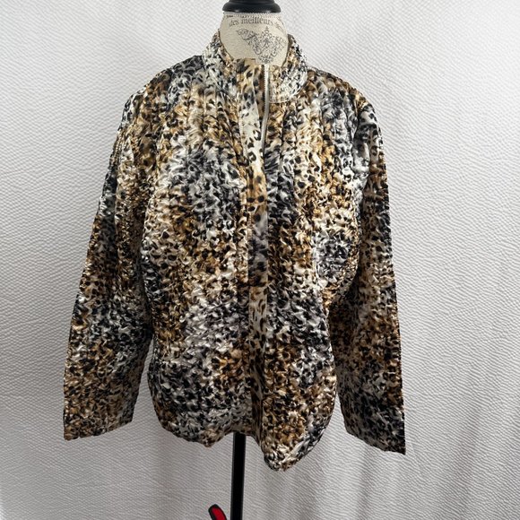 Ruby Rd Crinkle Jacket Womens Plus 2X Animal Print Cheetah Print Zip Up - Picture 2 of 11